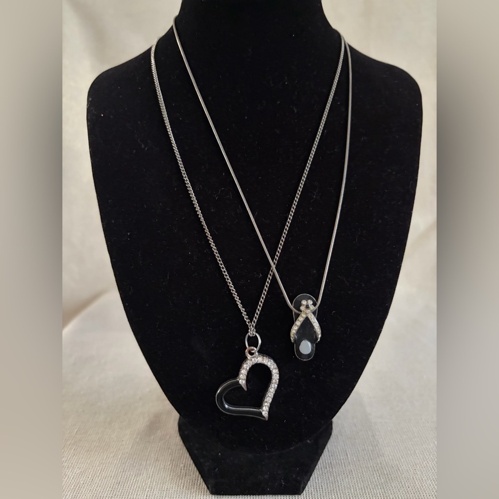 Black Heart Pendant & Black Flip Flop Necklaces